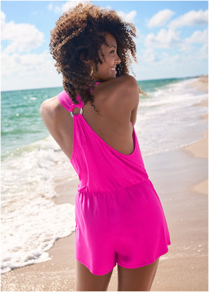 Surplice Romper Cover-Up - Electric Pink - thumbnail-2