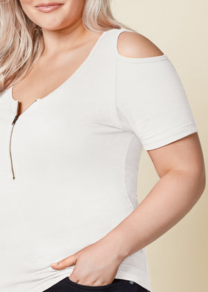 Cold-Shoulder Zipper Top - Off White - thumbnail-11