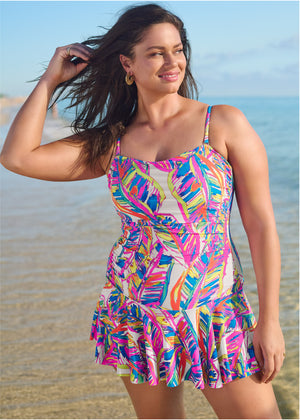 Skirted Bandeau Swim Dress - Bright Palm - thumbnail-8