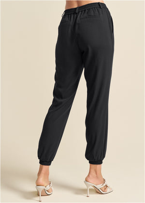 Pantalon de jogging taille haute tissé - Noir - thumbnail-3