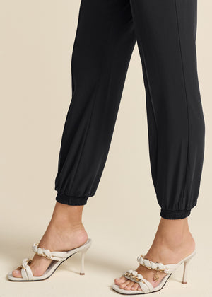 Pantalon de jogging taille haute tissé - Noir - thumbnail-5