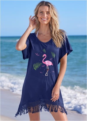 Robe cache-maillot flamant rose - Bleu Outremer - thumbnail-1