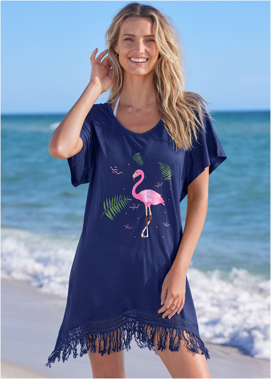 Robe cache-maillot flamant rose - Bleu Outremer