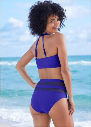 Haut de maillot de bain col montant avec ouverture goutte d'eau - Bleu Cobalt - thumbnail-2