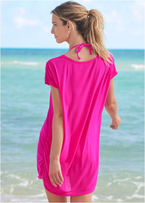 Relaxed Tunic Cover-Up - Electric Pink - thumbnail-2