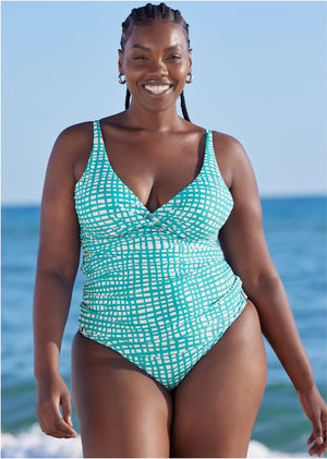 Underwire Twist Tankini - Checker Me Blue - thumbnail-4