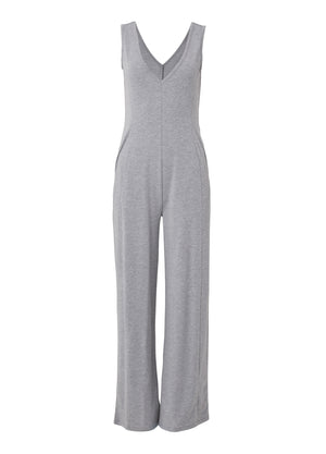 Relaxed V-Neck Jumpsuit - Heather Grey - thumbnail-5