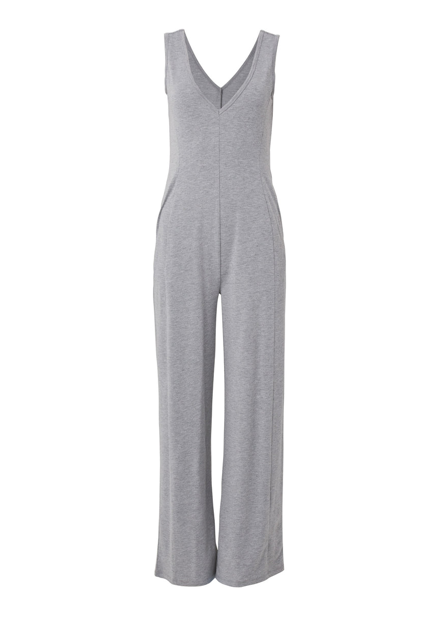 Relaxed V-Neck Jumpsuit - Heather Grey