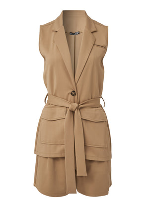 Sleeveless blazer short set - Camel - thumbnail-5