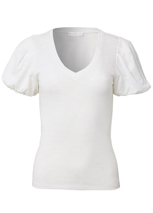 Puff sleeve V-neck tee - White - thumbnail-5