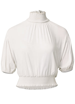 Smocked Mock-Neck Crop Top - Off White - thumbnail-6