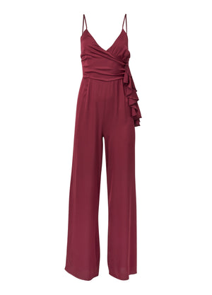 V-Neck Jumpsuit - Dark Red - thumbnail-5