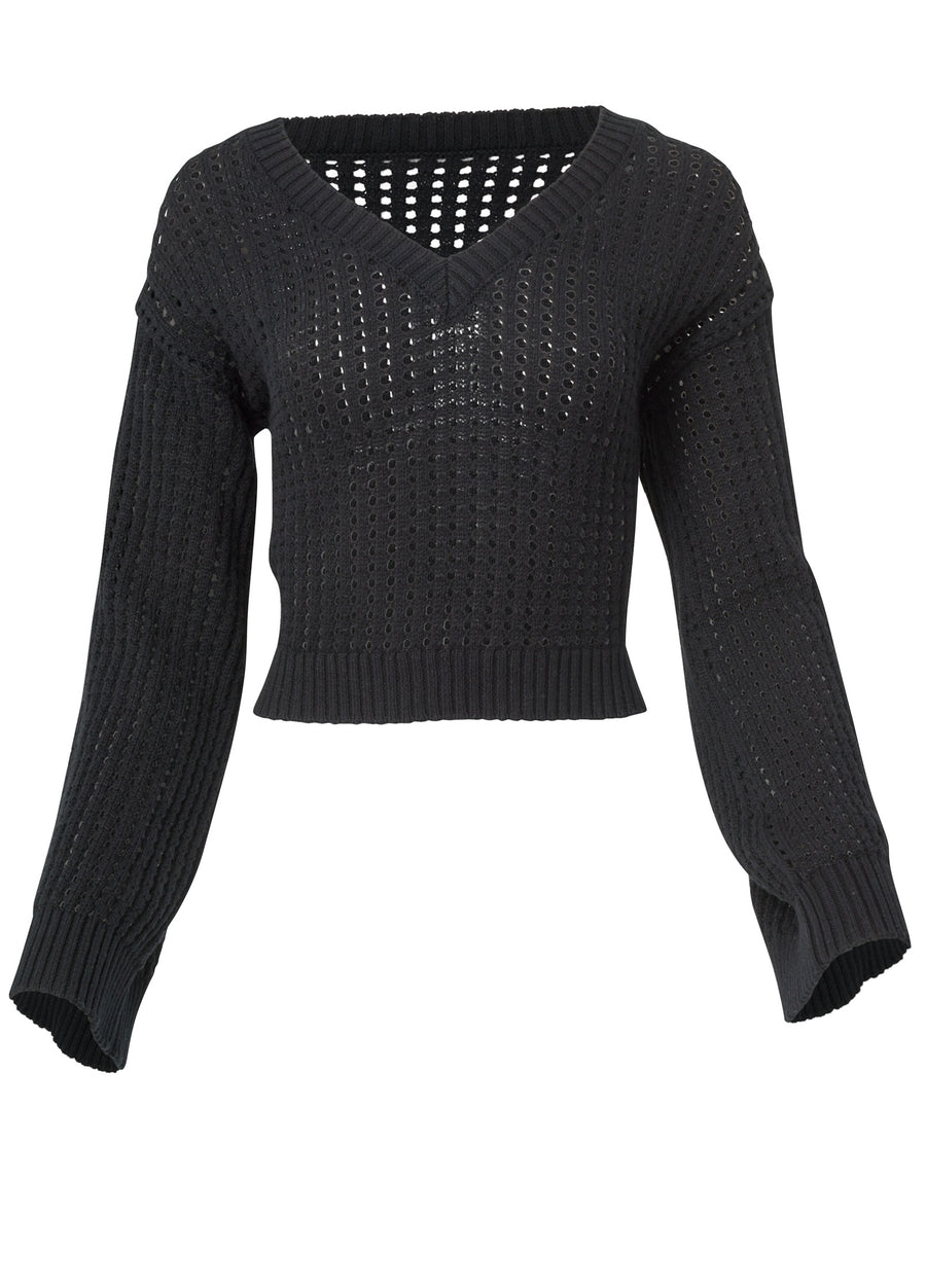 Pointelle Stitch Sweater - Black