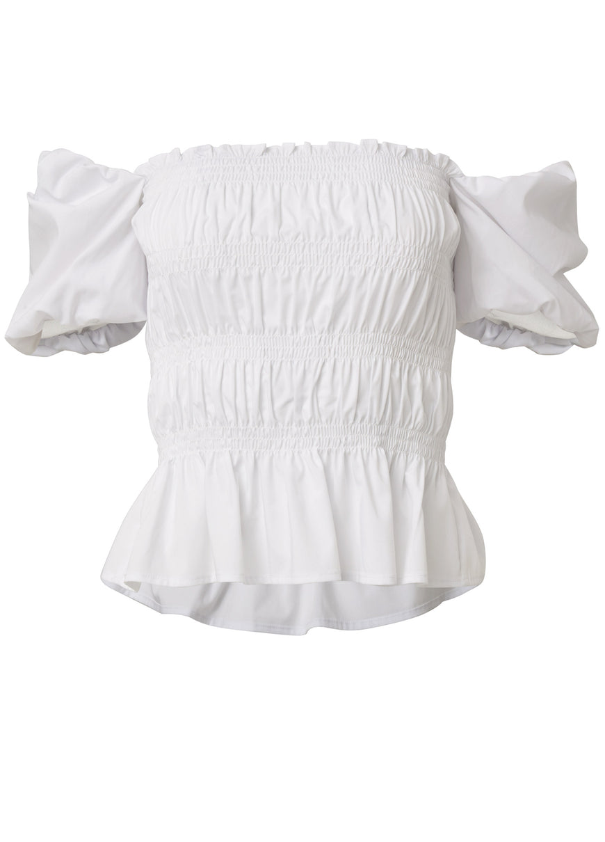 Smocked Puff Sleeve Top - White