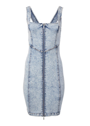 Zip-Front Tank Denim Dress - Acid Wash - thumbnail-5