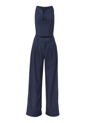 Cowl Neck Top And Pant Set - Navy - thumbnail-5