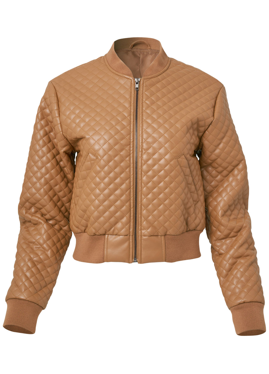 Faux-Leather Bomber Jacket - Tan