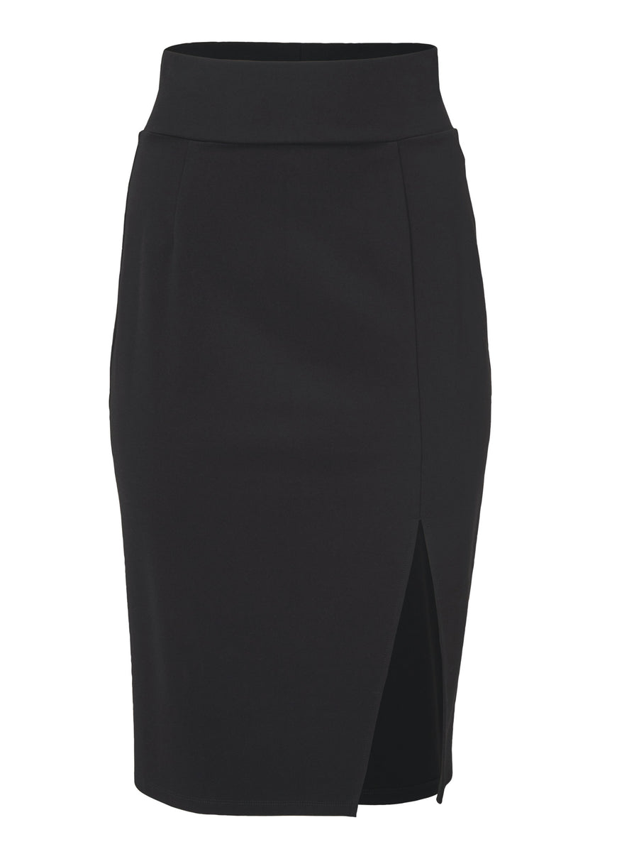 High-waist slit ponte skirt - Black