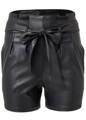 Belted faux-leather shorts - Black - thumbnail-5