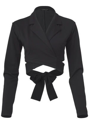 Cropped Wrap Ponte Blazer - Black - thumbnail-6