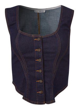 Button-Up Denim Corset Top - Medium Wash - thumbnail-6