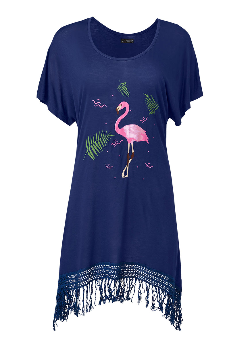 Robe cache-maillot flamant rose - Bleu Outremer