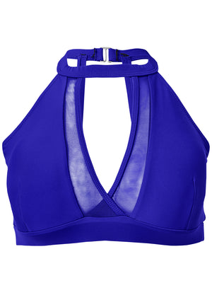 Haut de maillot de bain col montant avec ouverture goutte d'eau - Bleu Cobalt - thumbnail-3