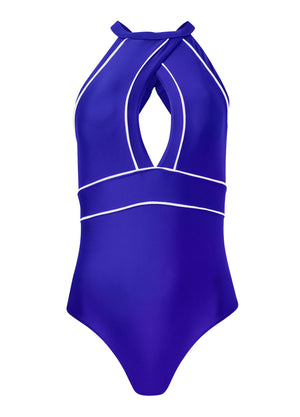 High Neck One-Piece - Cobalt Blue - thumbnail-3