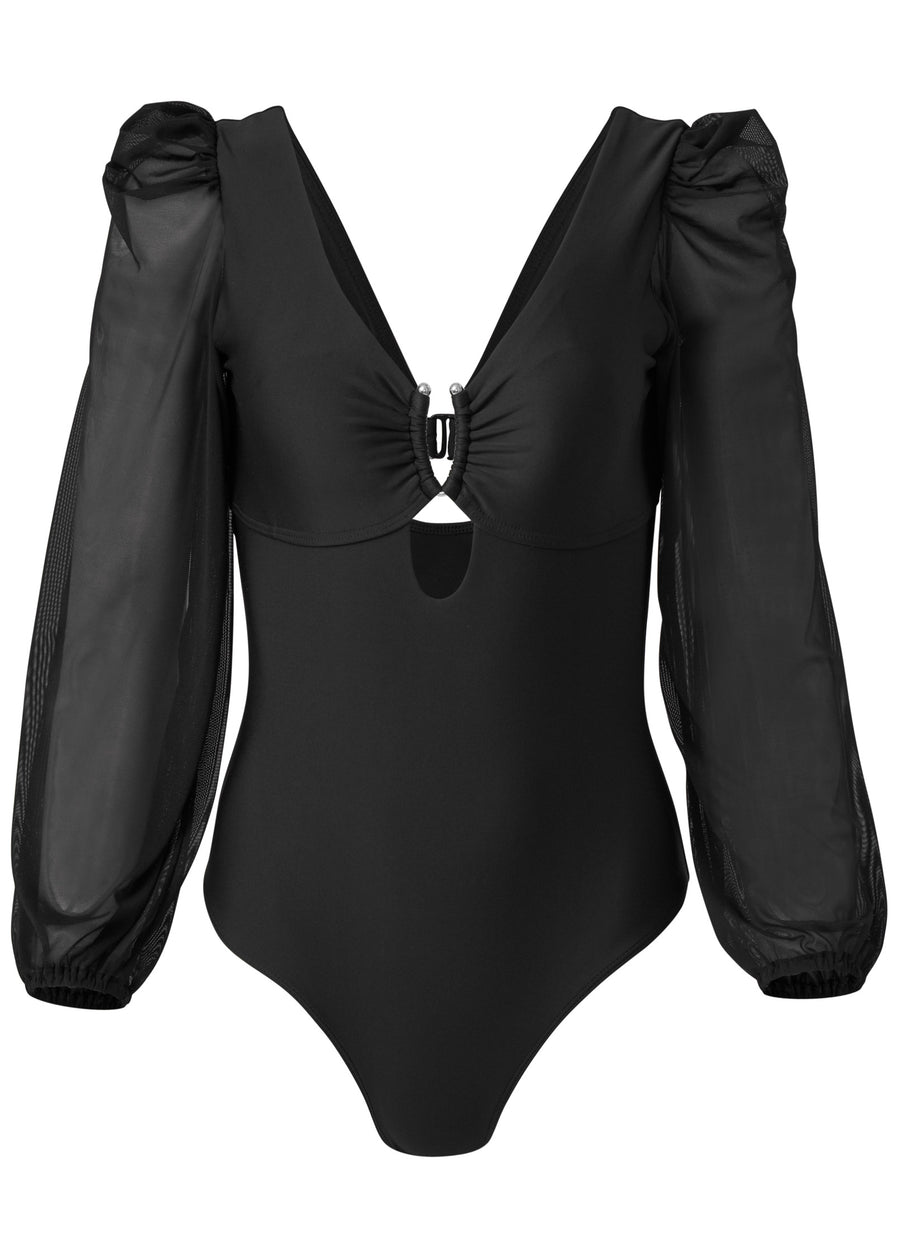 Mesh Sleeve One-Piece - Black Beauty