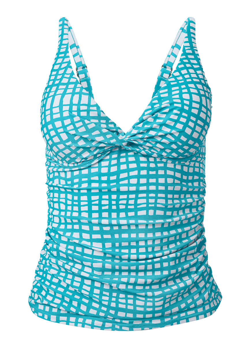 Haut tankini à armatures torsadé - Checker Me Blue