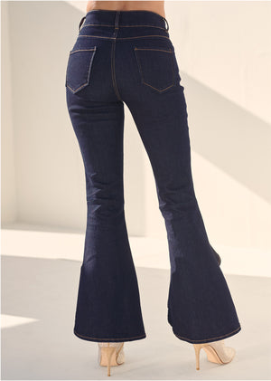 Ruffle Slit Hem Jeans - Indigo Blue - thumbnail-2