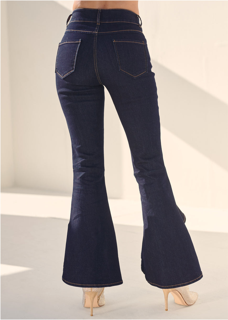 Ruffle slit hem jeans - Indigo Blue