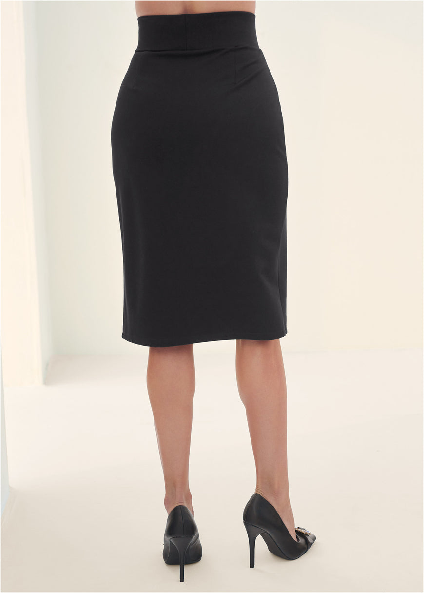 High-waist slit ponte skirt - Black