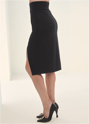 High-waist slit ponte skirt - Black - thumbnail-3