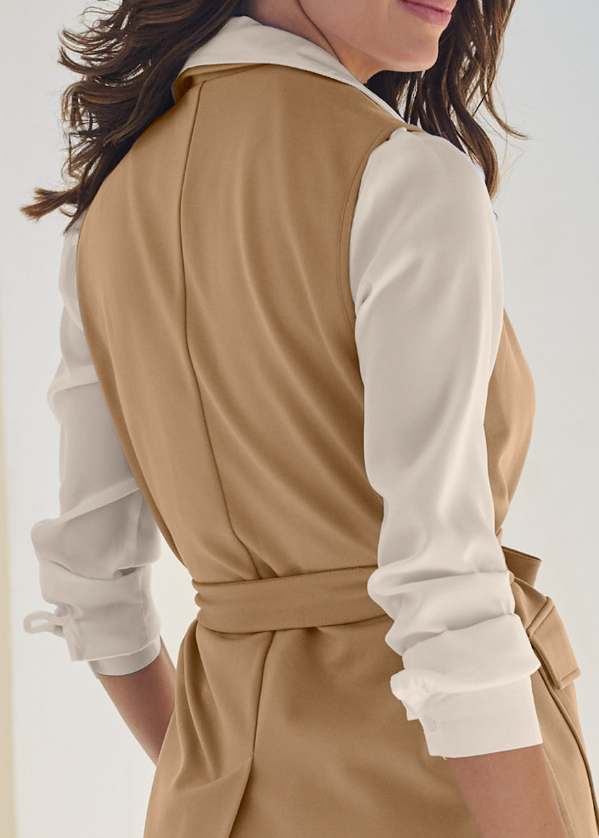 Sleeveless Blazer Short Set - Camel