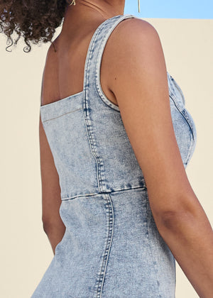 Zip-Front Tank Denim Dress - Acid Wash - thumbnail-4