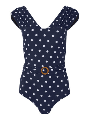 Natural Belted One-Piece - Sea Salt Dots - thumbnail-3