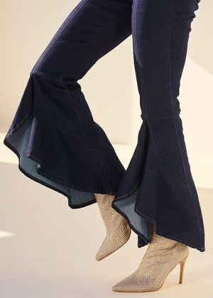 Ruffle slit hem jeans - Indigo Blue - thumbnail-5