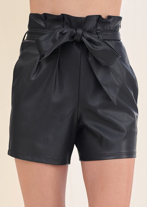 Belted faux-leather shorts - Black - thumbnail-3