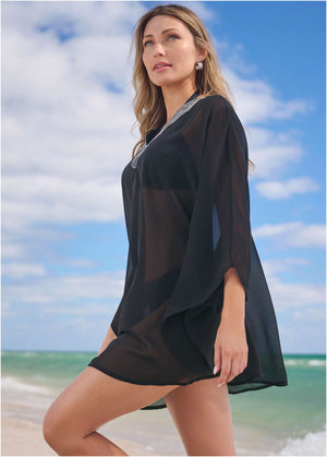 Embellished Tunic Cover-Up - Black Beauty - thumbnail-3