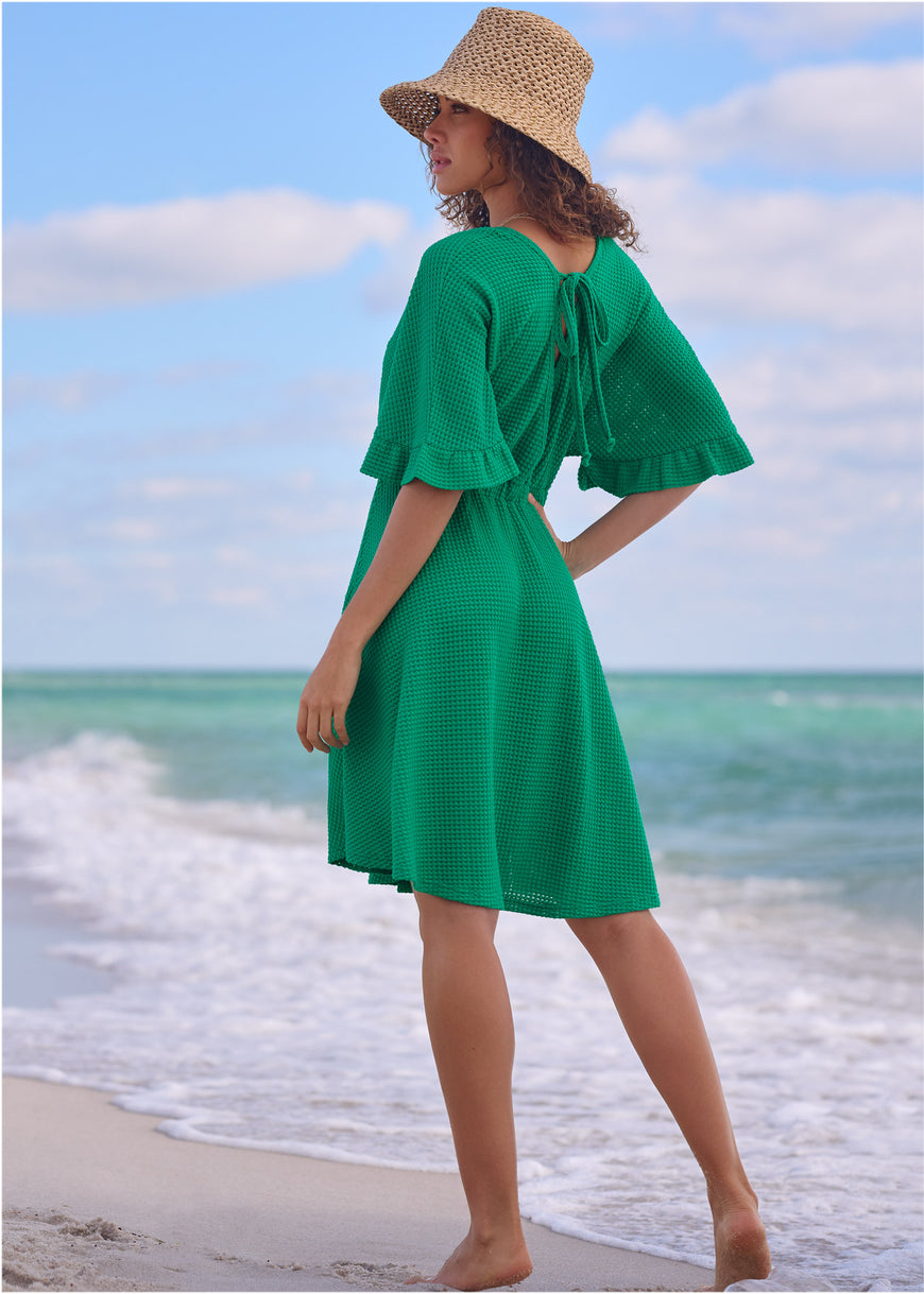 Robe cache-maillot en tricot gaufré - Royal Green