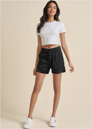 High-Waist Walking Shorts - Black - thumbnail-1