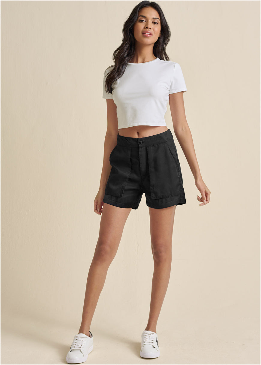 High-Waist Walking Shorts - Black