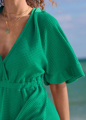 Robe cache-maillot en tricot gaufré - Royal Green - thumbnail-4