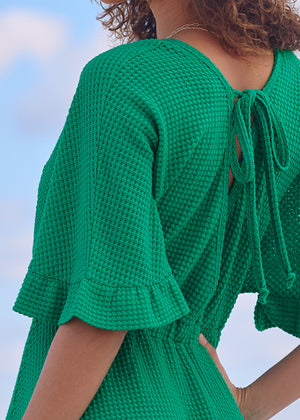 Robe cache-maillot en tricot gaufré - Royal Green - thumbnail-5