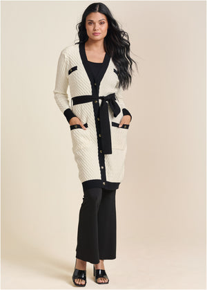 Contrast Trim Cardigan - Off White - thumbnail-1