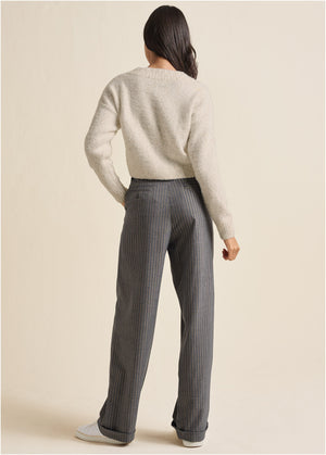 Stripe Wide Leg Trousers - Grey & Gold - thumbnail-8