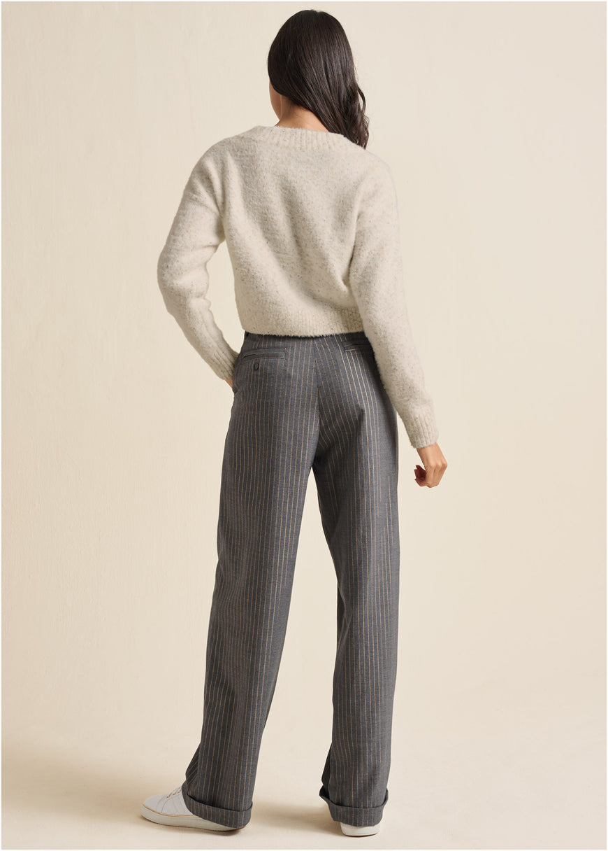 Stripe Wide Leg Trousers - Grey & Gold