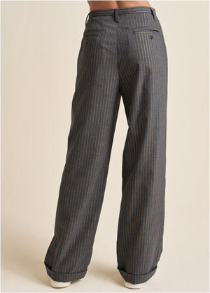 Stripe Wide Leg Trousers - Grey & Gold - thumbnail-3