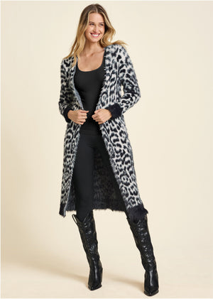 Leopard Print Cardigan - Snow Leopard - thumbnail-1